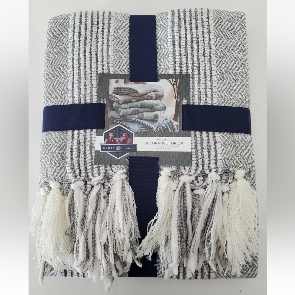NWT $80 Manzanita Throw Blanket 50"x60" Fringed Haze Gray Striped Comfy Lounge